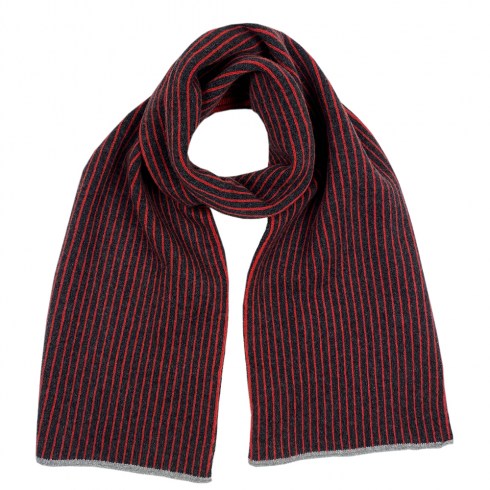 vertical stripe scarf charcoal and red